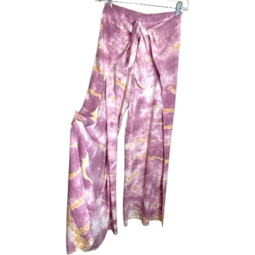 Young Fabulous & Broke Tie Dye Wide Leg Wrap Pants XS Pink Gold Beach Cover Up